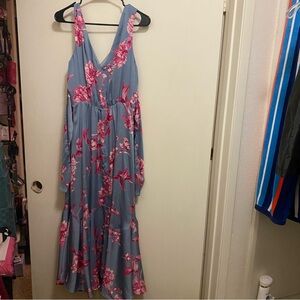 White House Black Market Womens Tank Maxi Dress Size 6 Blue Pink Floral Flowers